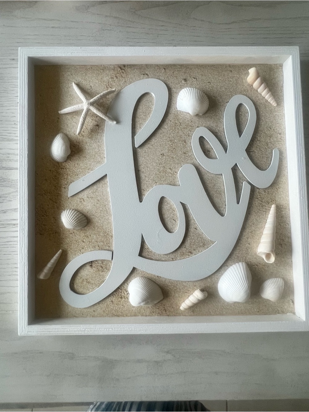 Handmade Beach Themed 'Love' Wall Art with Sand & Shells -12”x12”